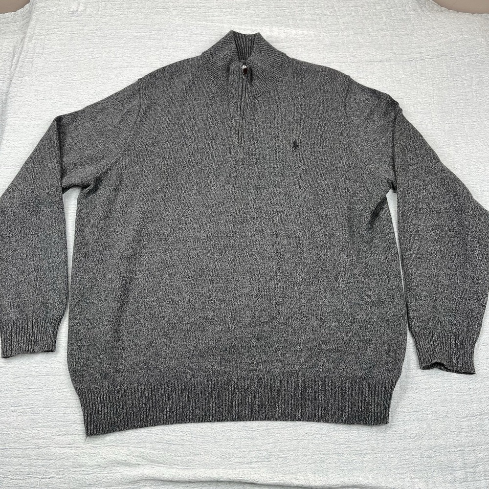 Polo Ralph Lauren Sweater‎ Men's Large Gray 1/4 Zip Pullover Long Sleeve 2XLT